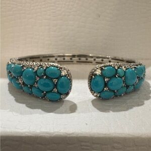 Judith Ripka Sterling 925 Sleeping Beauty DQCZ Hinged Turquoise Cuff